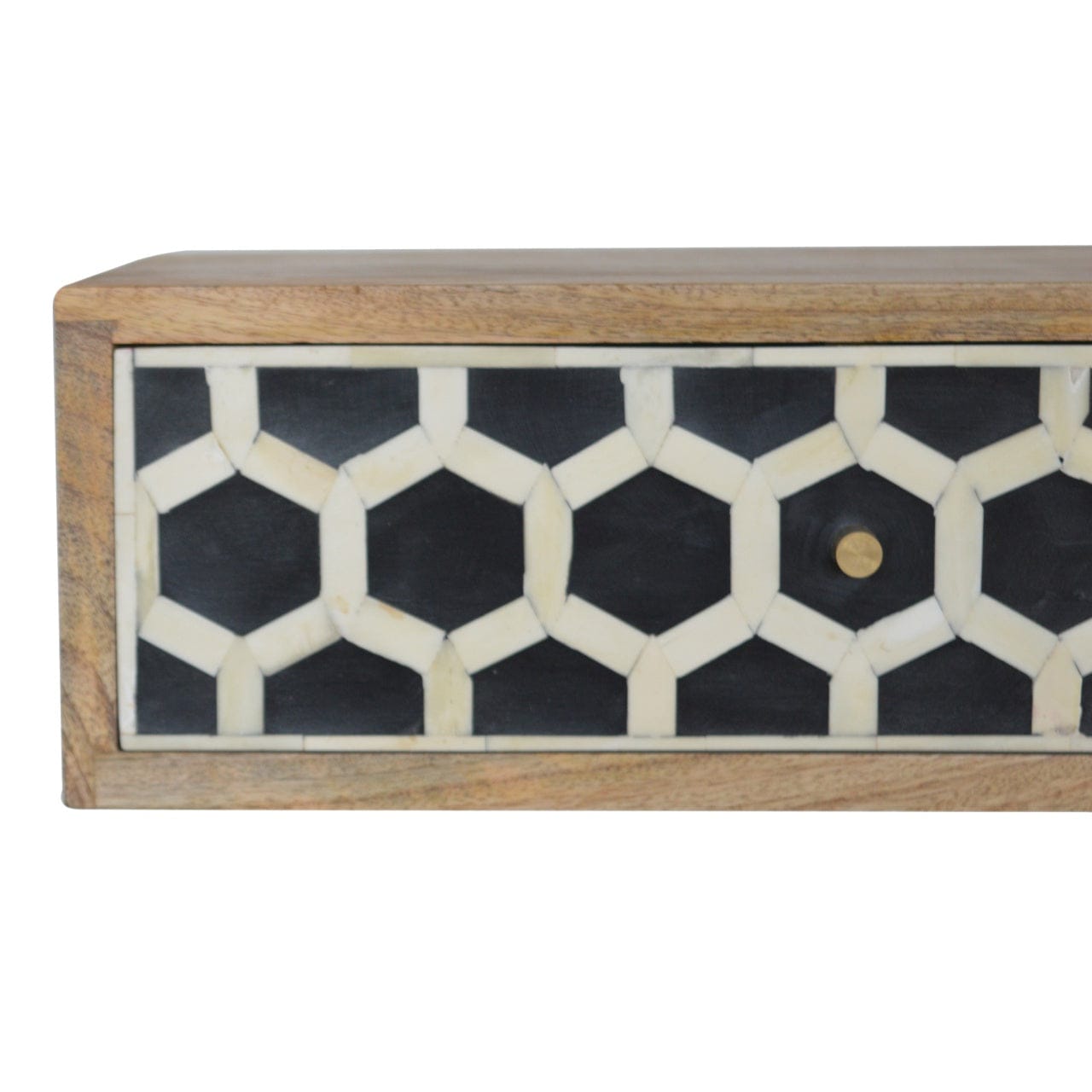 Wall Mounted Bone Inlay Nightstand - Solid Mango Wood Bedside Table for Bedroom - product view 5 showing handcrafted...