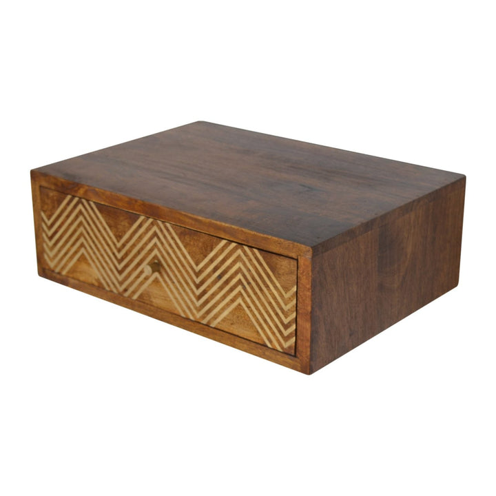 Wall Mounted Chevron Nightstand - Solid Mango Wood Bedside Table for Bedroom - product view 4 showing handcrafted solid...