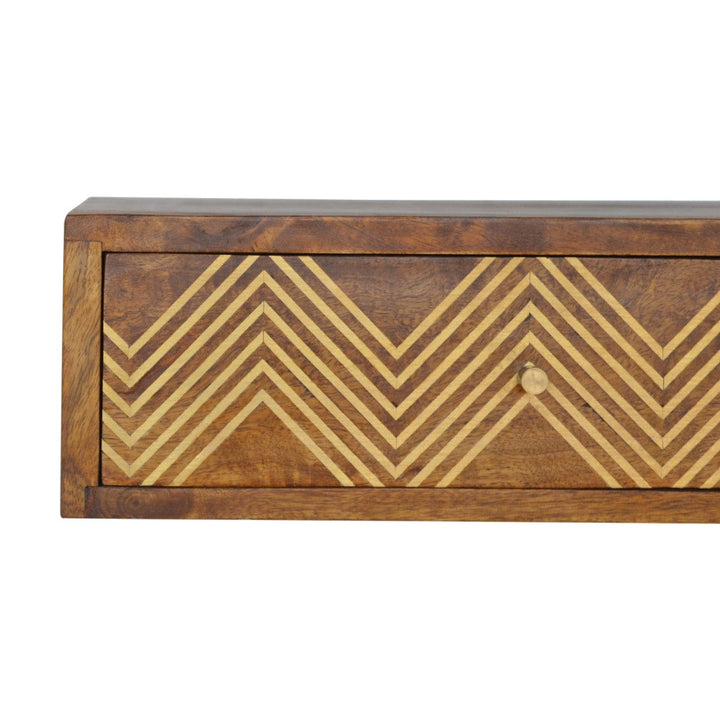 Wall Mounted Chevron Nightstand - Solid Mango Wood Bedside Table for Bedroom - product view 3 showing handcrafted solid...