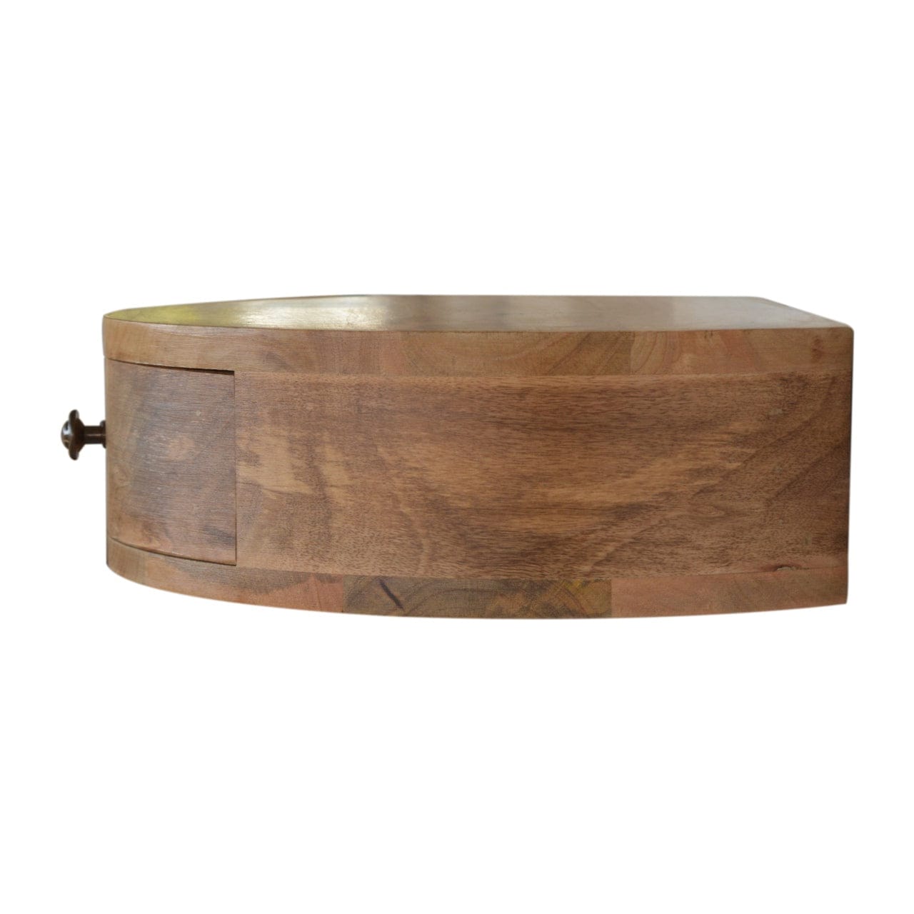 Wall Mounted Rounded Nightstand - Solid Mango Wood Bedside Table for Bedroom - product view 7 showing handcrafted solid...