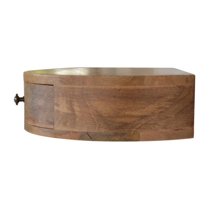 Wall Mounted Rounded Nightstand - Solid Mango Wood Bedside Table for Bedroom - product view 7 showing handcrafted solid...