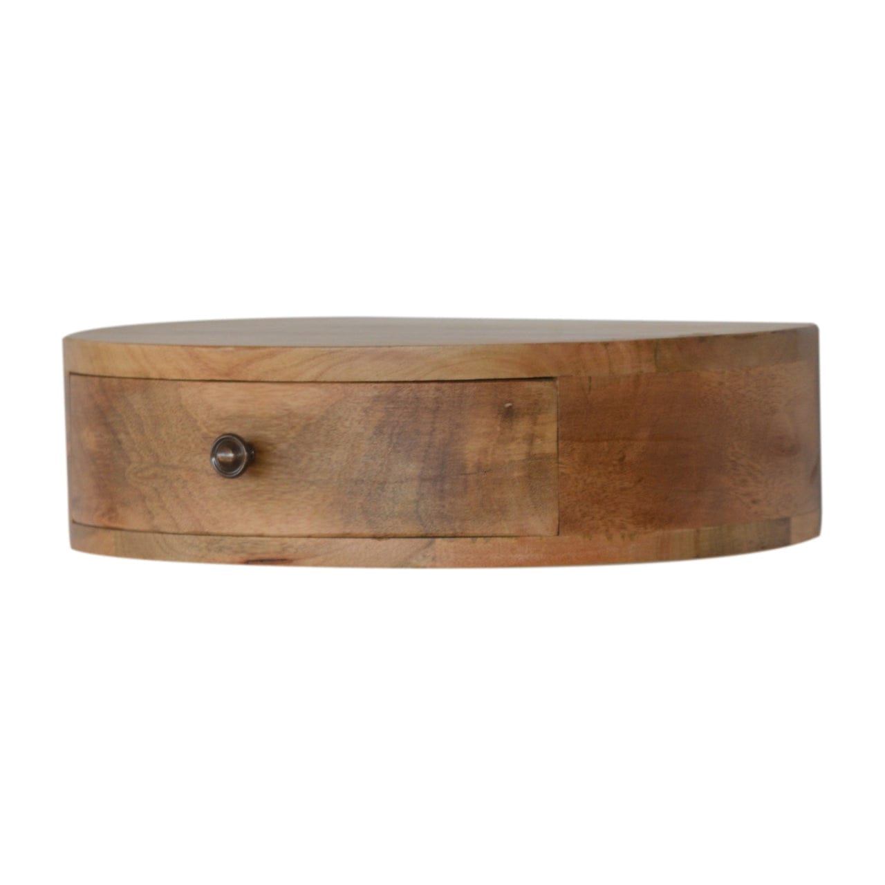 Wall Mounted Rounded Nightstand - Solid Mango Wood Bedside Table for Bedroom - product view 3 showing handcrafted solid...