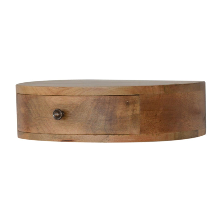 Wall Mounted Rounded Nightstand - Solid Mango Wood Bedside Table for Bedroom - product view 3 showing handcrafted solid...