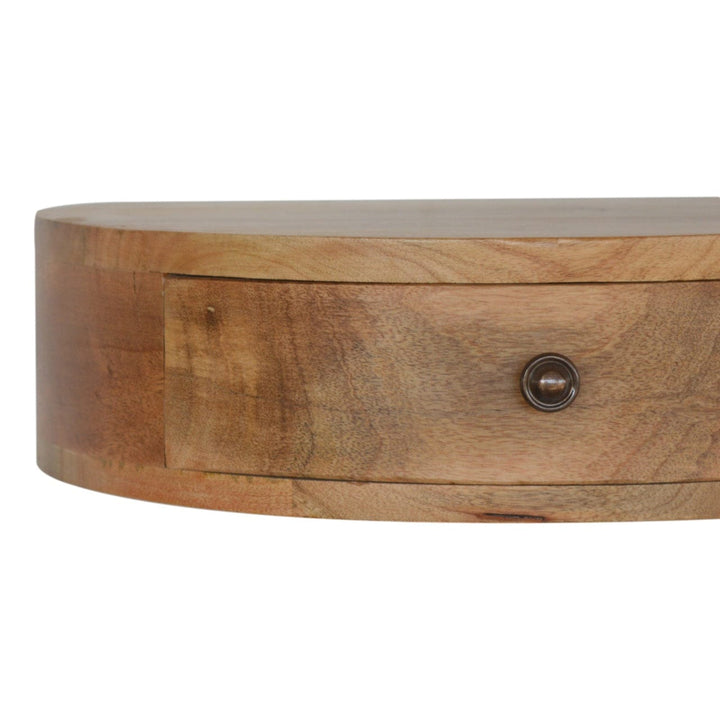 Wall Mounted Rounded Nightstand - Solid Mango Wood Bedside Table for Bedroom - product view 4 showing handcrafted solid...