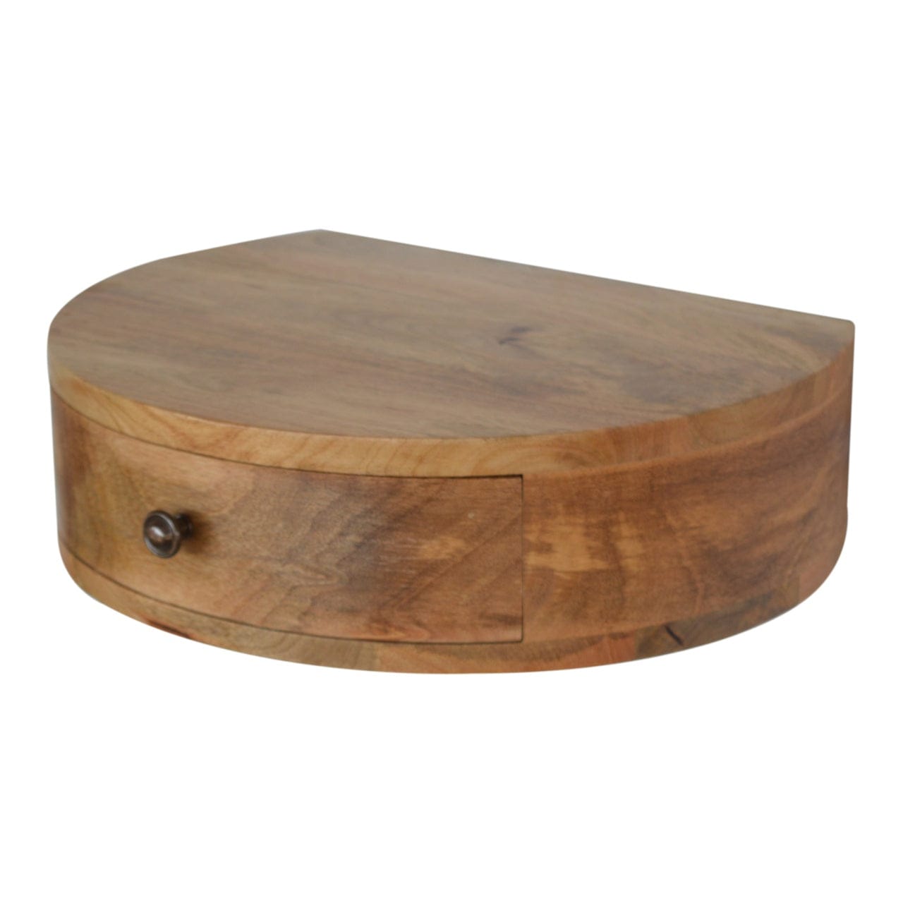 Wall Mounted Rounded Nightstand - Solid Mango Wood Bedside Table for Bedroom - product view 5 showing handcrafted solid...