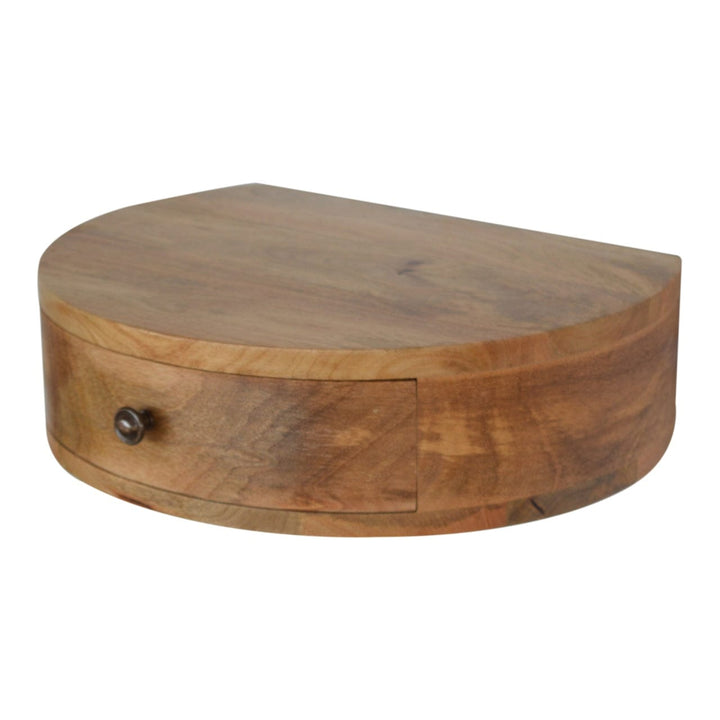 Wall Mounted Rounded Nightstand - Solid Mango Wood Bedside Table for Bedroom - product view 5 showing handcrafted solid...