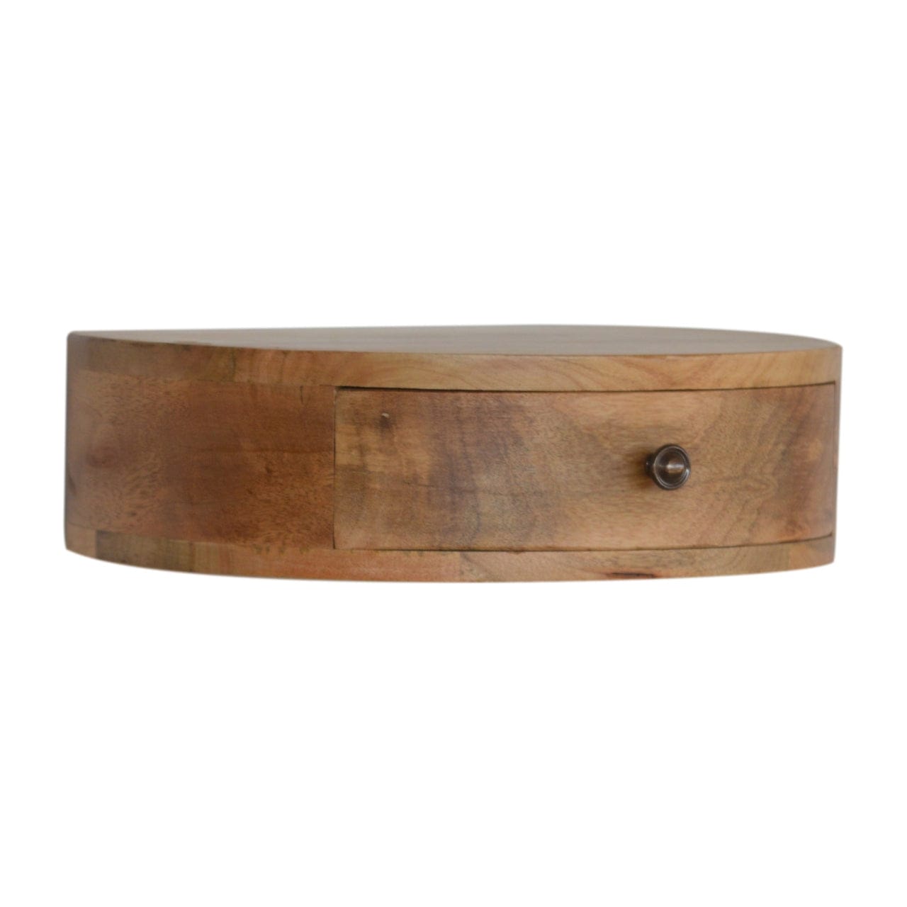 Wall Mounted Rounded Nightstand - Solid Mango Wood Bedside Table for Bedroom - product view 2 showing handcrafted solid...