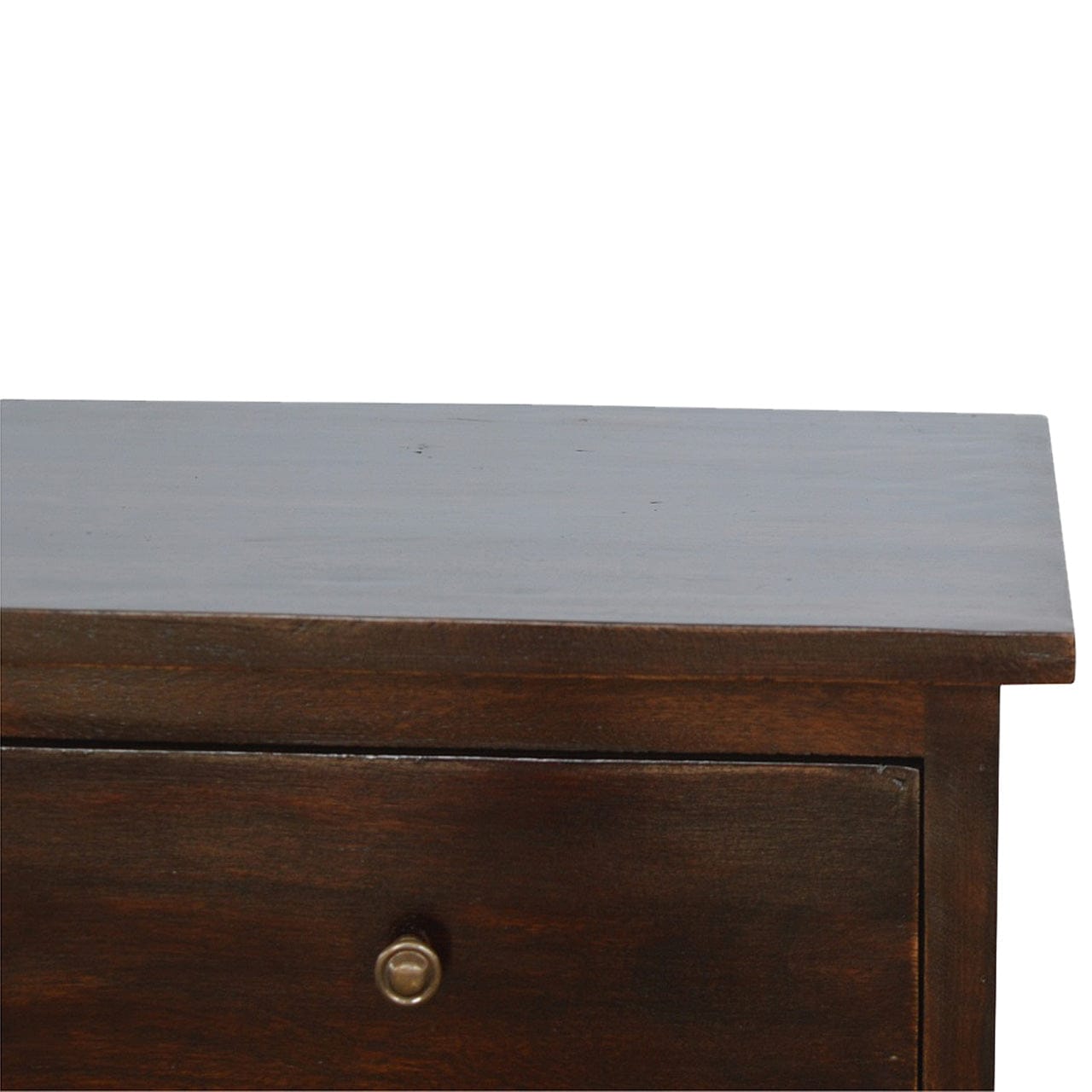 Walnut 2 Drawer Nordic Nightstand - Solid Mango Wood Bedside Table for Bedroom - product view 4 showing handcrafted solid...