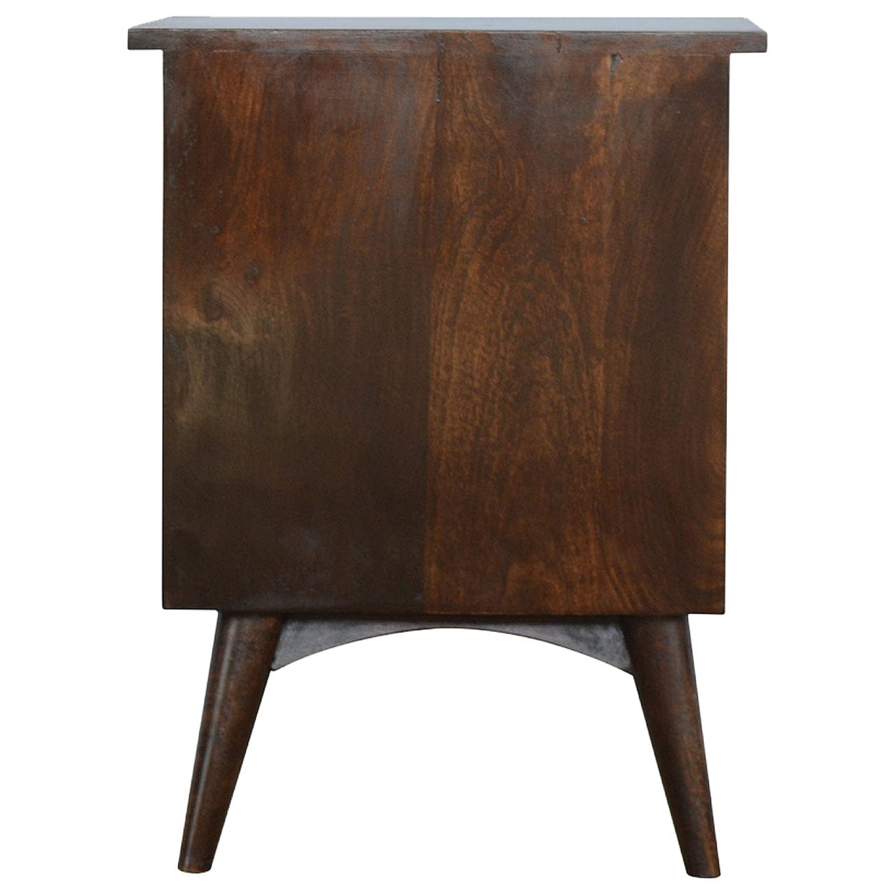 Walnut 2 Drawer Nordic Nightstand - Solid Mango Wood Bedside Table for Bedroom - product view 8 showing handcrafted solid...