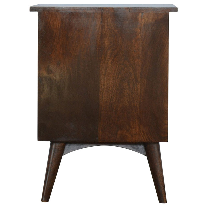 Walnut 2 Drawer Nordic Nightstand - Solid Mango Wood Bedside Table for Bedroom - product view 8 showing handcrafted solid...