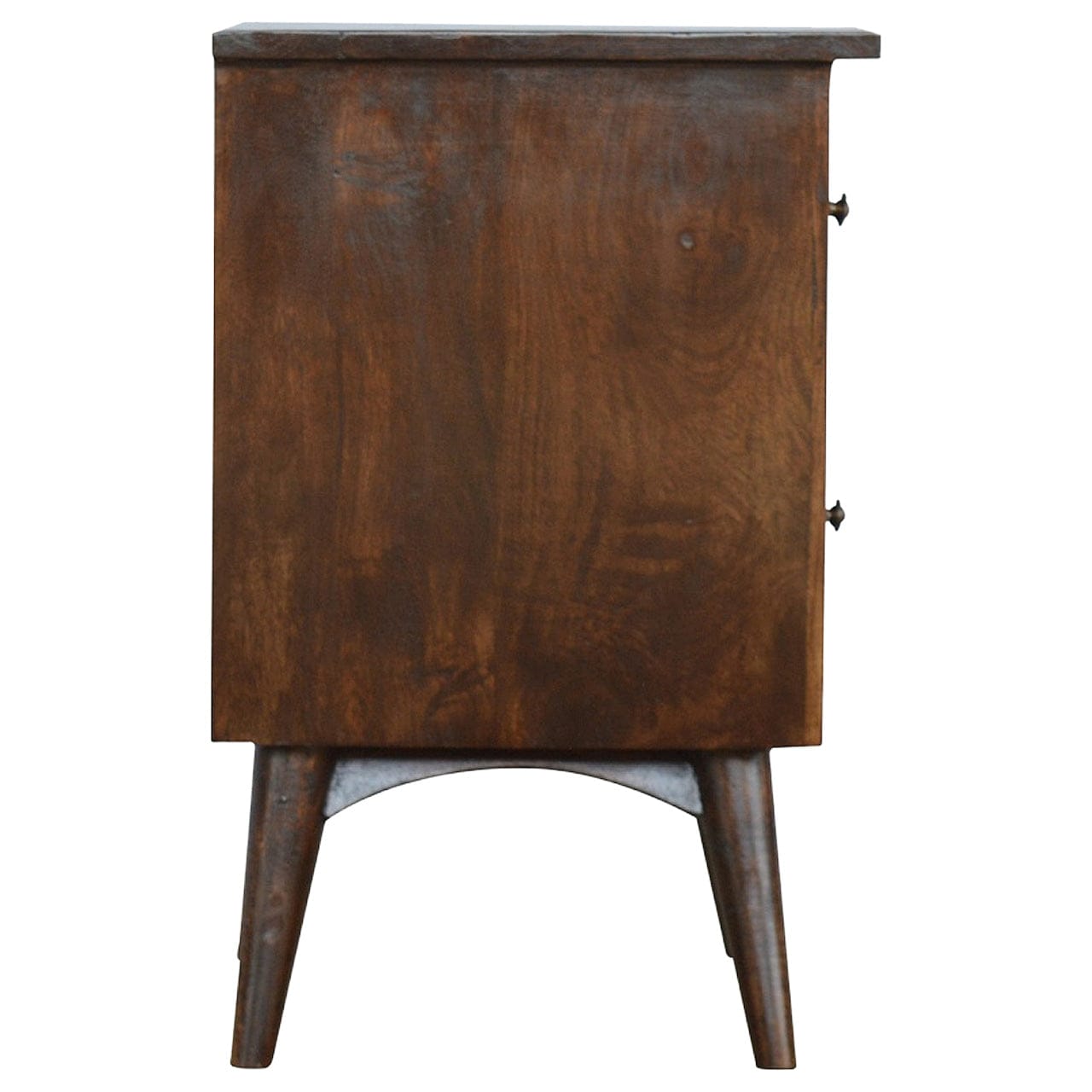 Walnut 2 Drawer Nordic Nightstand - Solid Mango Wood Bedside Table for Bedroom - product view 7 showing handcrafted solid...
