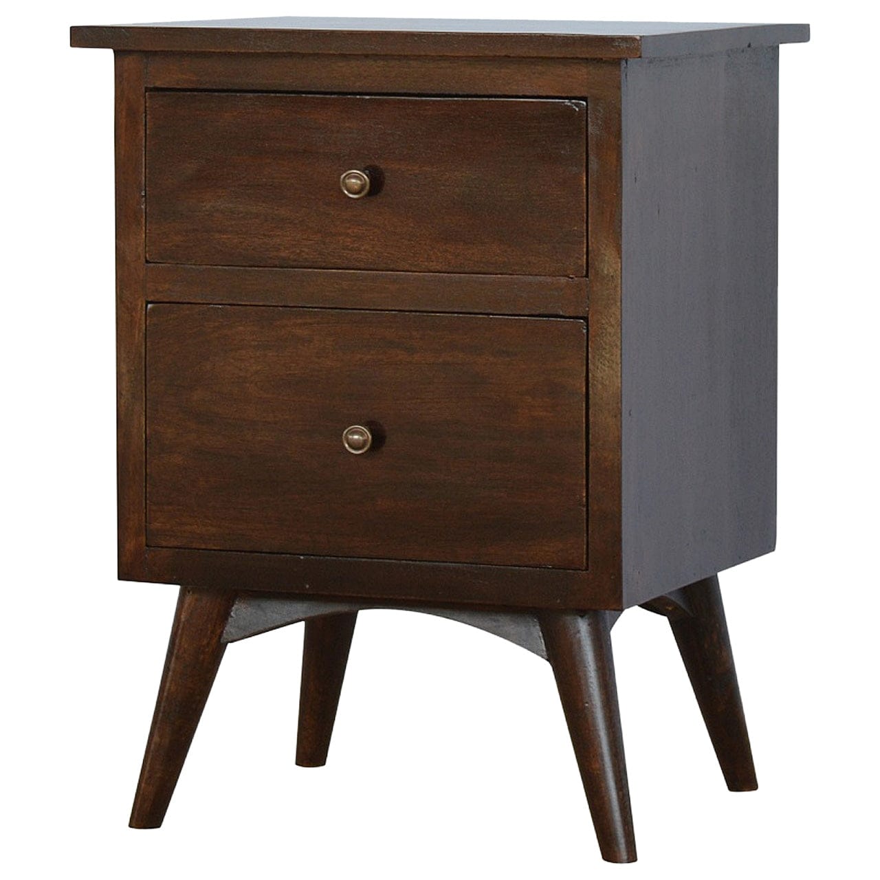 Walnut 2 Drawer Nordic Nightstand - Solid Mango Wood Bedside Table for Bedroom - main view showing handcrafted solid...