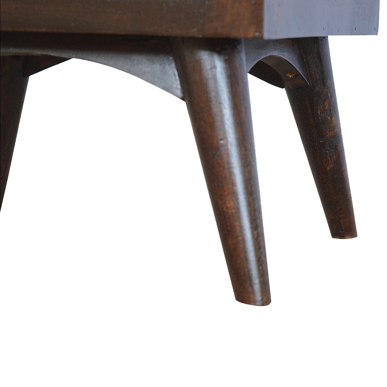 Walnut 2 Drawer Nordic Nightstand - Solid Mango Wood Bedside Table for Bedroom - product view 5 showing handcrafted solid...