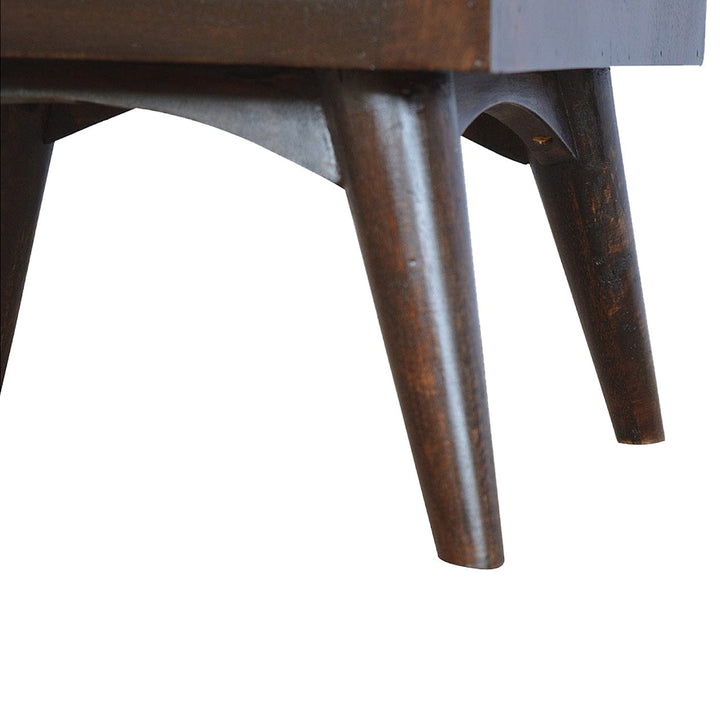 Walnut 2 Drawer Nordic Nightstand - Solid Mango Wood Bedside Table for Bedroom - product view 5 showing handcrafted solid...
