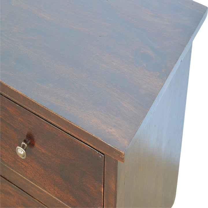 Walnut 2 Drawer Nordic Nightstand - Solid Mango Wood Bedside Table for Bedroom - product view 3 showing handcrafted solid...