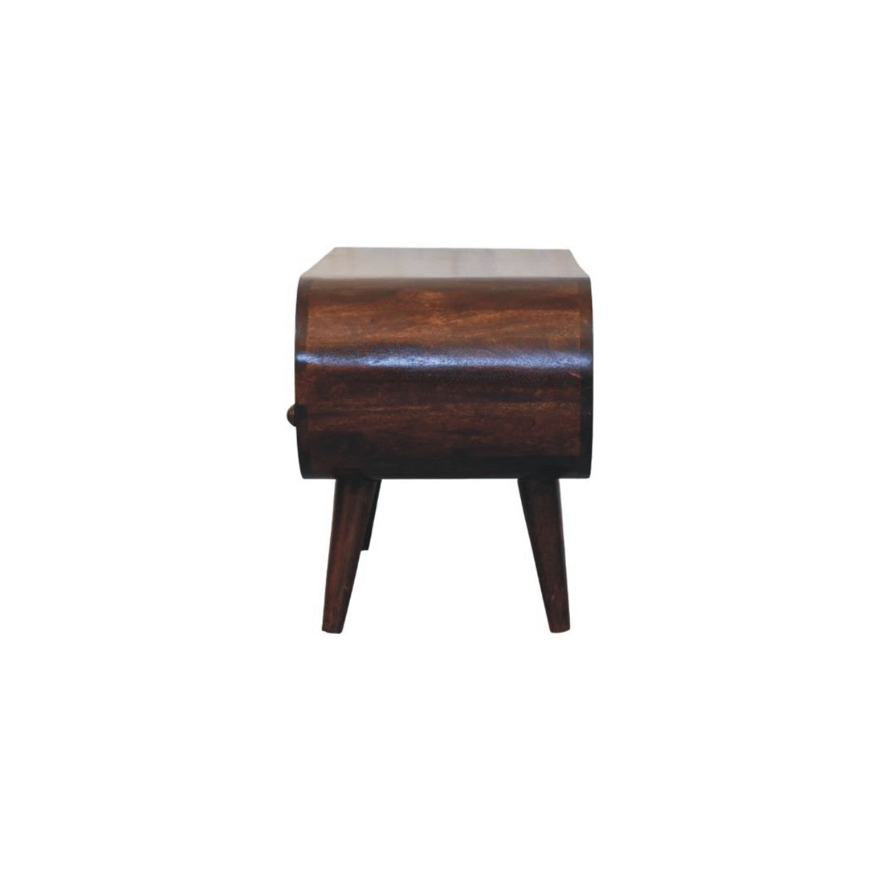 Walnut Curved Media Unit in Solid Mango Wood - product view 7 showing handcrafted solid mango wood tv stand