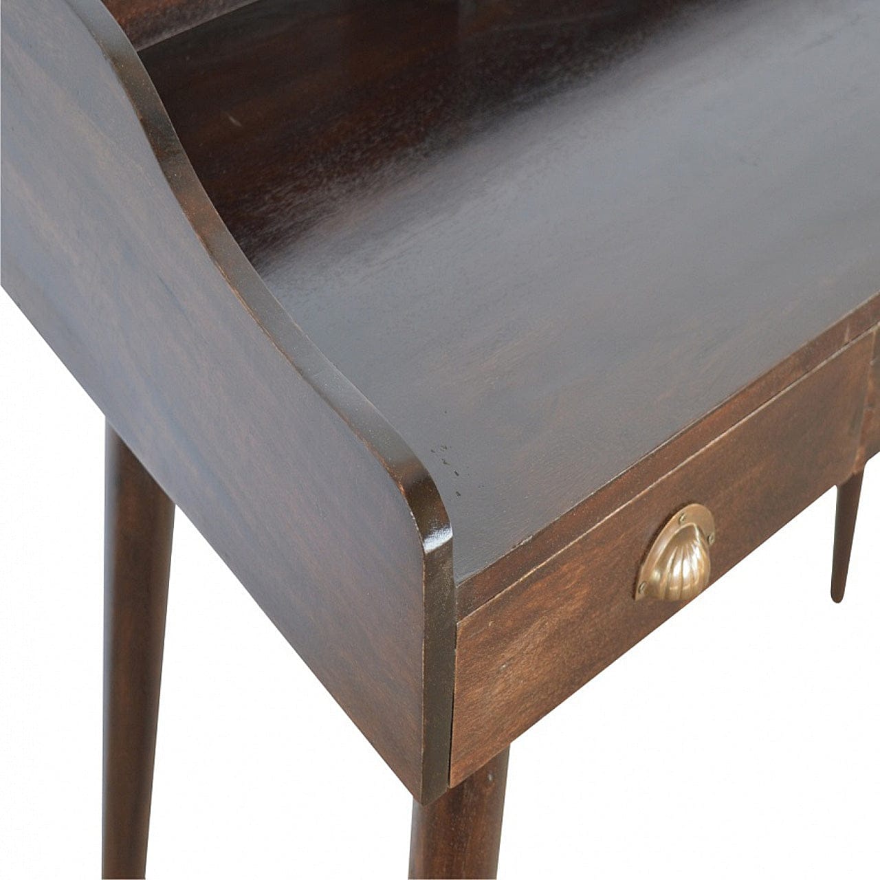 Walnut Gallery Shell Writing Desk - Solid Mango Wood Writing Table for Home Office - product view 5 showing handcrafted...