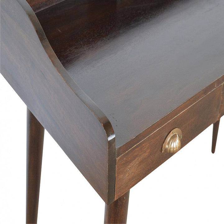 Walnut Gallery Shell Writing Desk - Solid Mango Wood Writing Table for Home Office - product view 5 showing handcrafted...