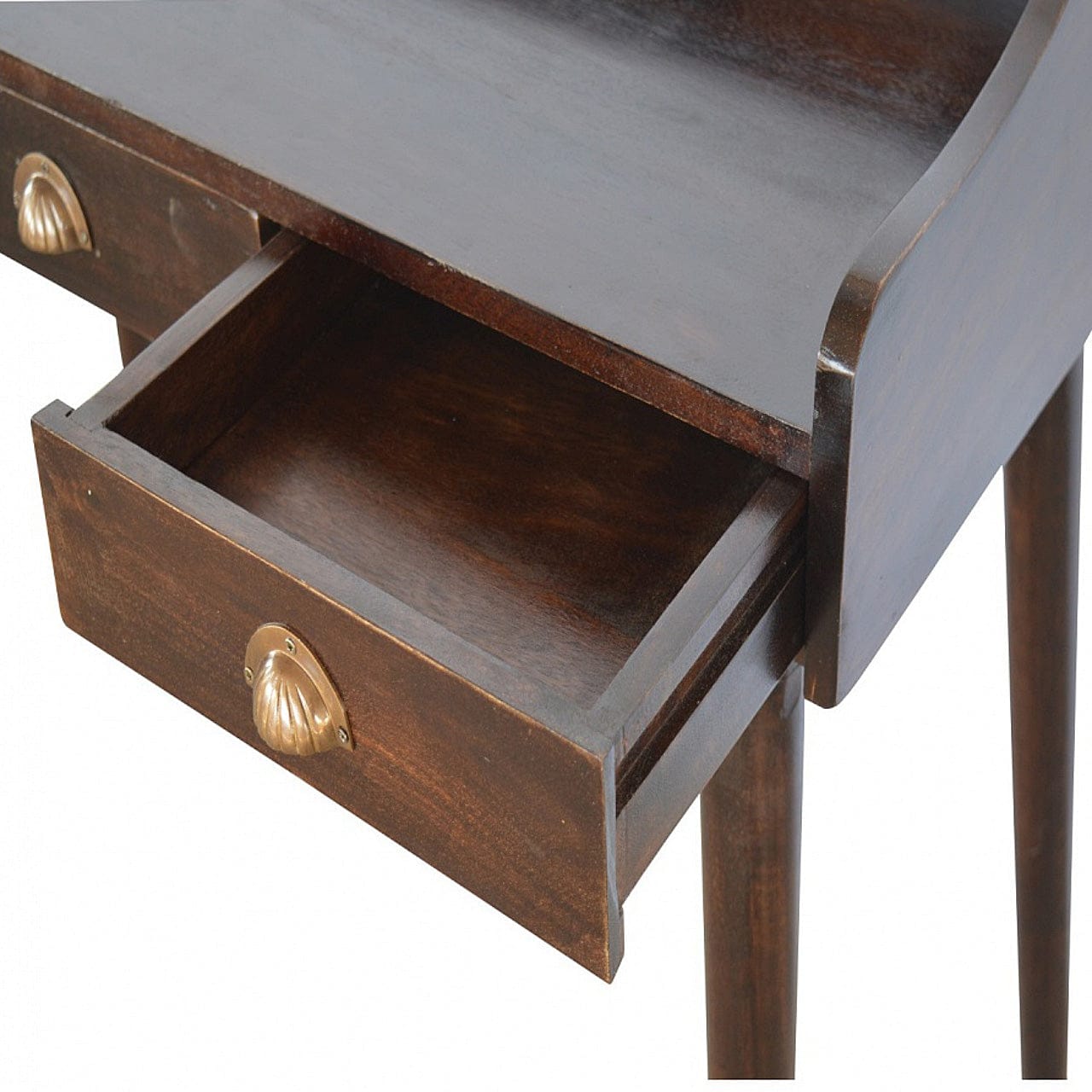 Walnut Gallery Shell Writing Desk - Solid Mango Wood Writing Table for Home Office - product view 6 showing handcrafted...