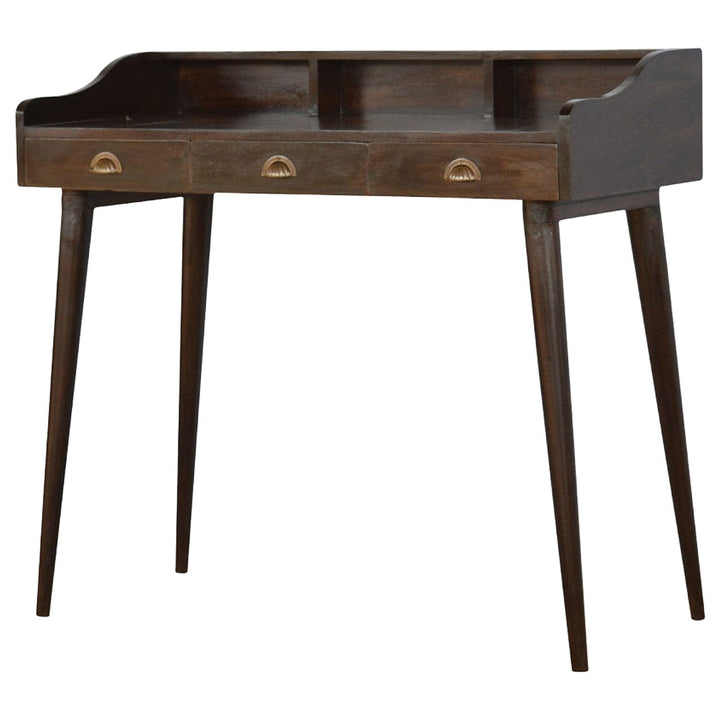 Walnut Gallery Shell Writing Desk - Solid Mango Wood Writing Table for Home Office - product view 2 showing handcrafted...