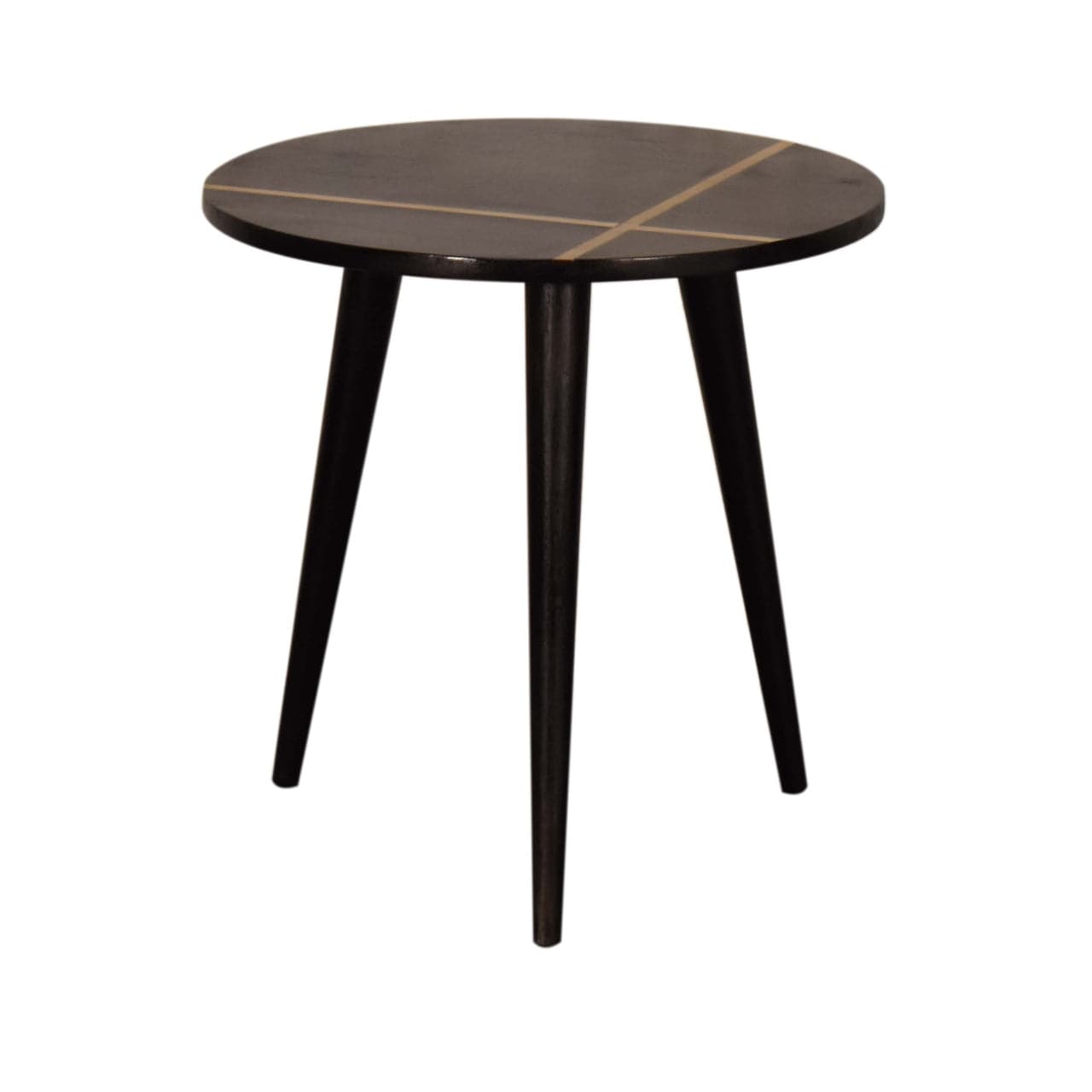 Walnut Gold Inlay End Table - Solid Mango Wood Side Table for Living Room - product view 2 showing handcrafted solid...