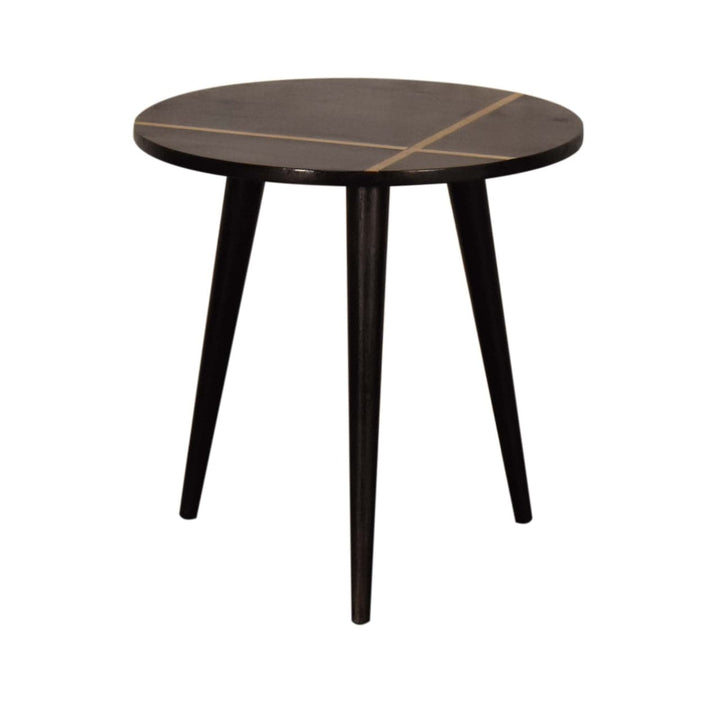 Walnut Gold Inlay End Table - Solid Mango Wood Side Table for Living Room - product view 2 showing handcrafted solid...