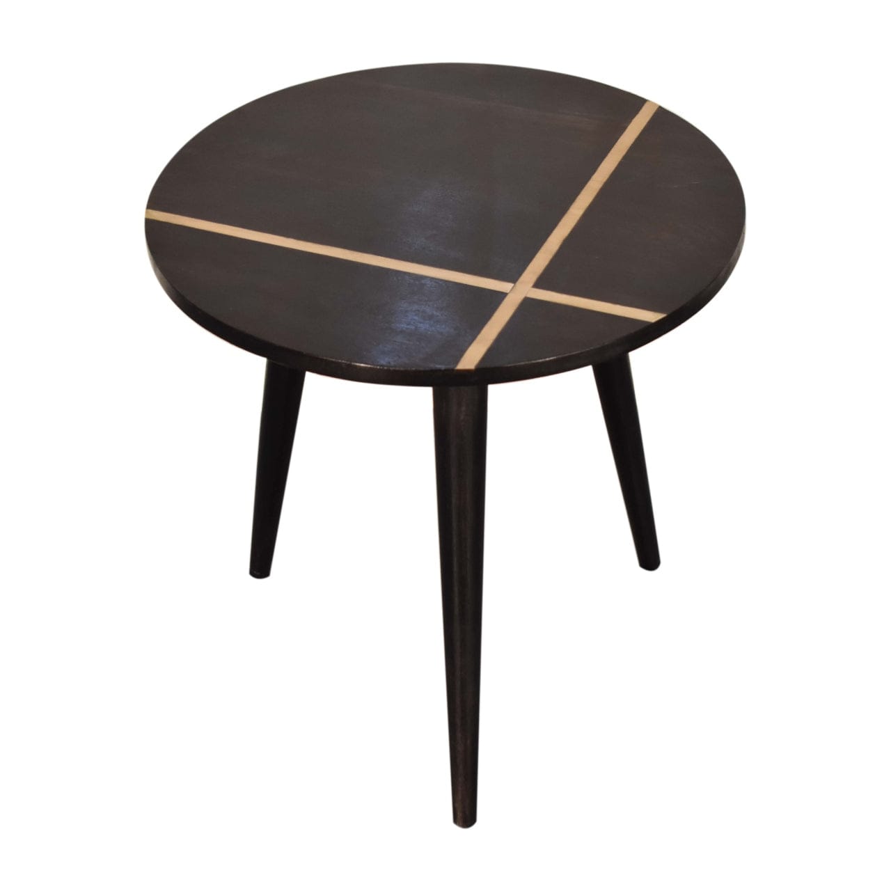 Walnut Gold Inlay End Table - Solid Mango Wood Side Table for Living Room - product view 3 showing handcrafted solid...