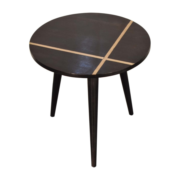 Walnut Gold Inlay End Table - Solid Mango Wood Side Table for Living Room - product view 3 showing handcrafted solid...