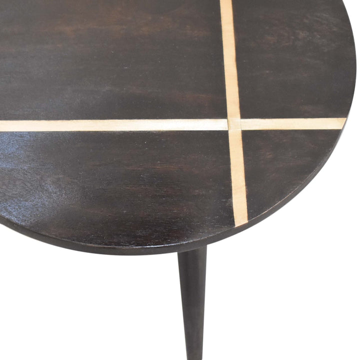 Walnut Gold Inlay End Table - Solid Mango Wood Side Table for Living Room - product view 4 showing handcrafted solid...