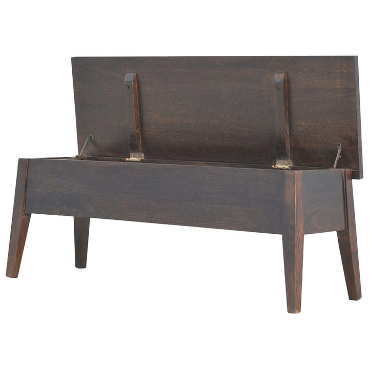 Walnut Hallway Storage Bench - Solid Mango Wood Seating Furniture for Entryway - product view 8 showing handcrafted solid...