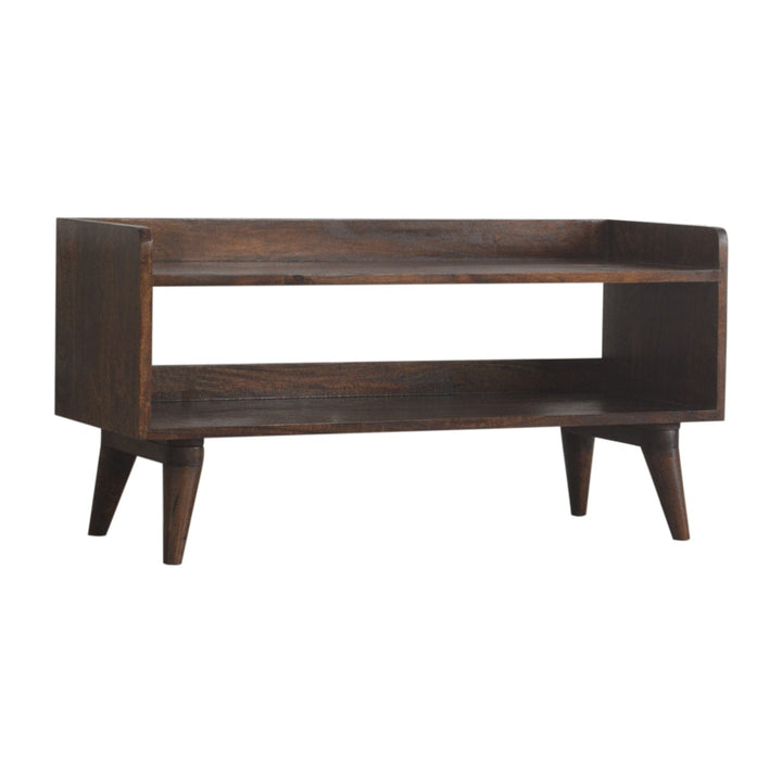 Walnut Nordic Storage Bench - Solid Mango Wood Seating Furniture for Entryway - product view 2 showing handcrafted solid...