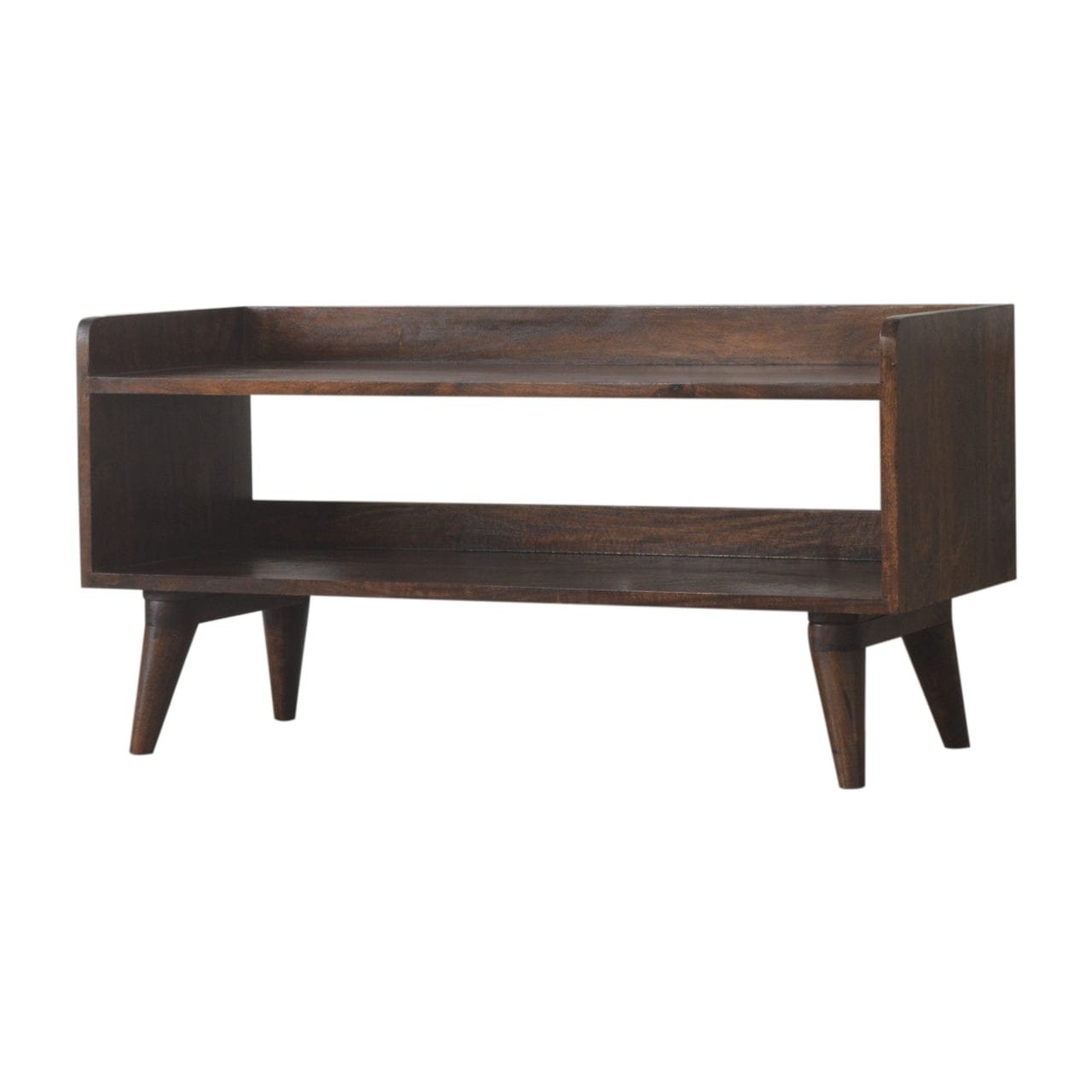 Walnut Nordic Storage Bench - Solid Mango Wood Seating Furniture for Entryway - main view showing handcrafted solid mango...