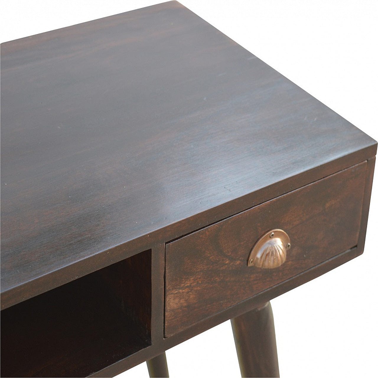 Walnut Open Shelf - Solid Mango Wood Wall Shelf for Living Room - product view 3 showing handcrafted solid mango wood...