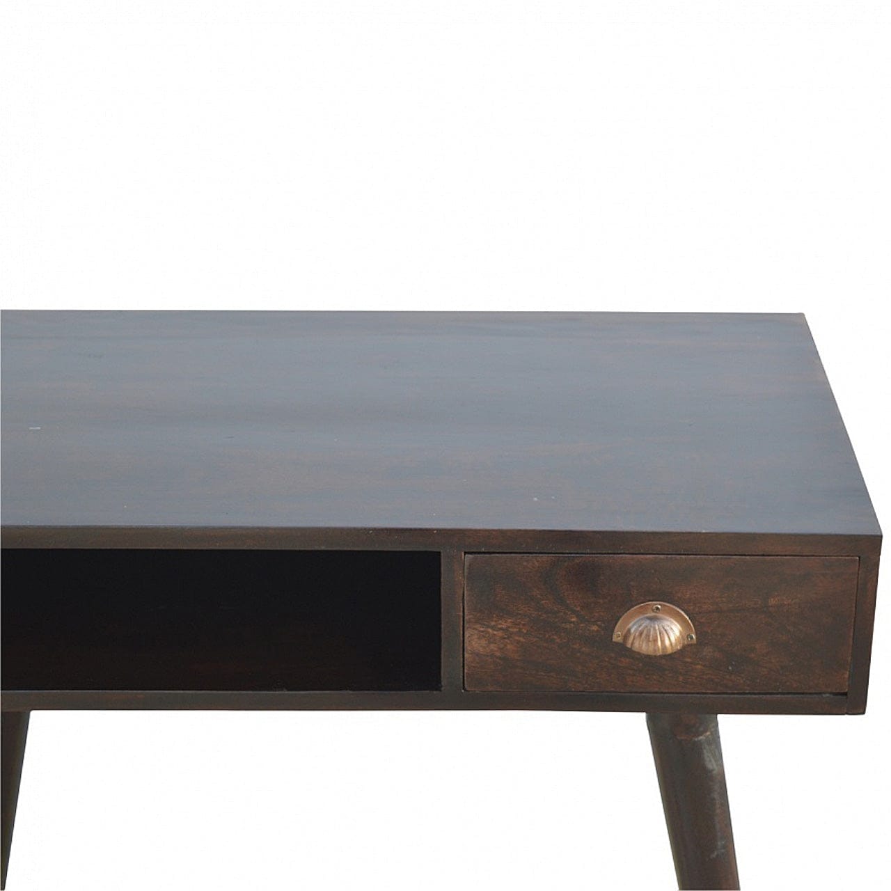 Walnut Open Shelf - Solid Mango Wood Wall Shelf for Living Room - product view 5 showing handcrafted solid mango wood...