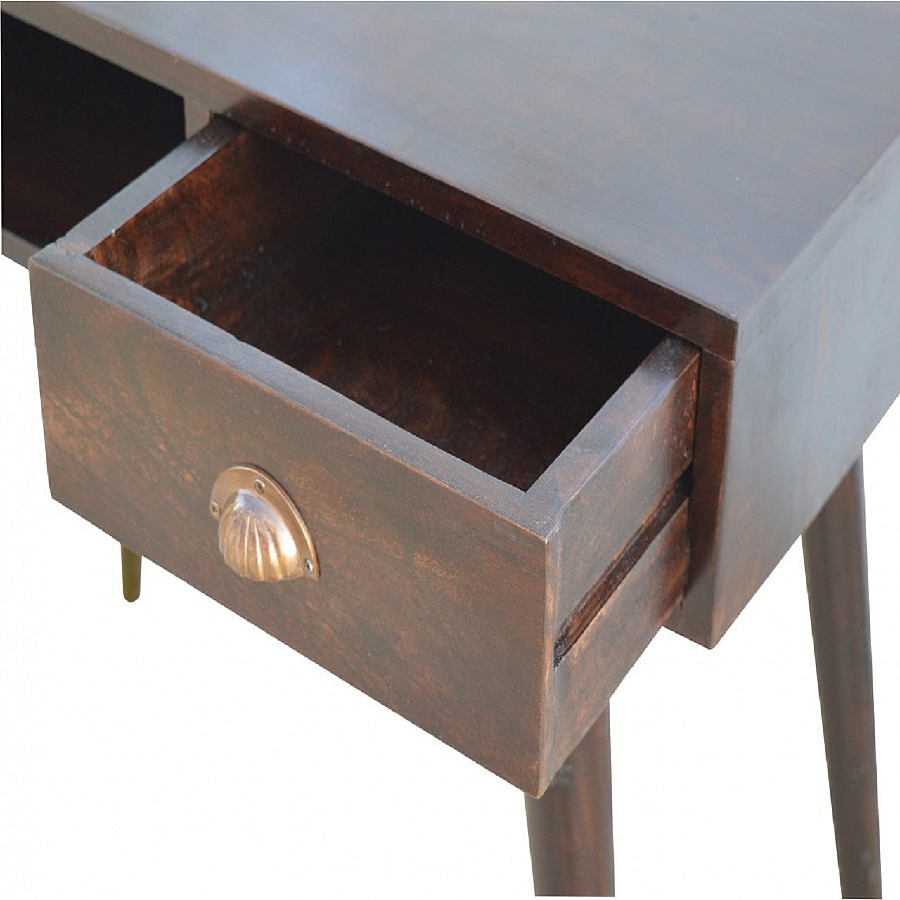 Walnut Open Shelf - Solid Mango Wood Wall Shelf for Living Room - product view 4 showing handcrafted solid mango wood...