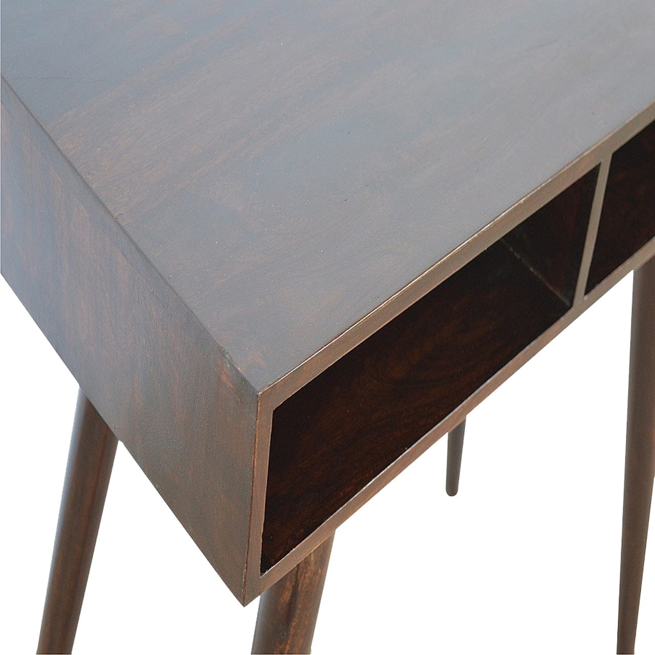 Walnut Open Writing Desk - Solid Mango Wood Writing Table for Home Office - product view 3 showing handcrafted solid...