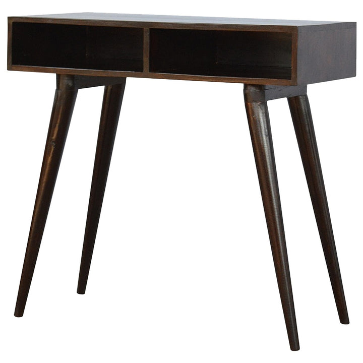 Walnut Open Writing Desk - Solid Mango Wood Writing Table for Home Office - product view 2 showing handcrafted solid...