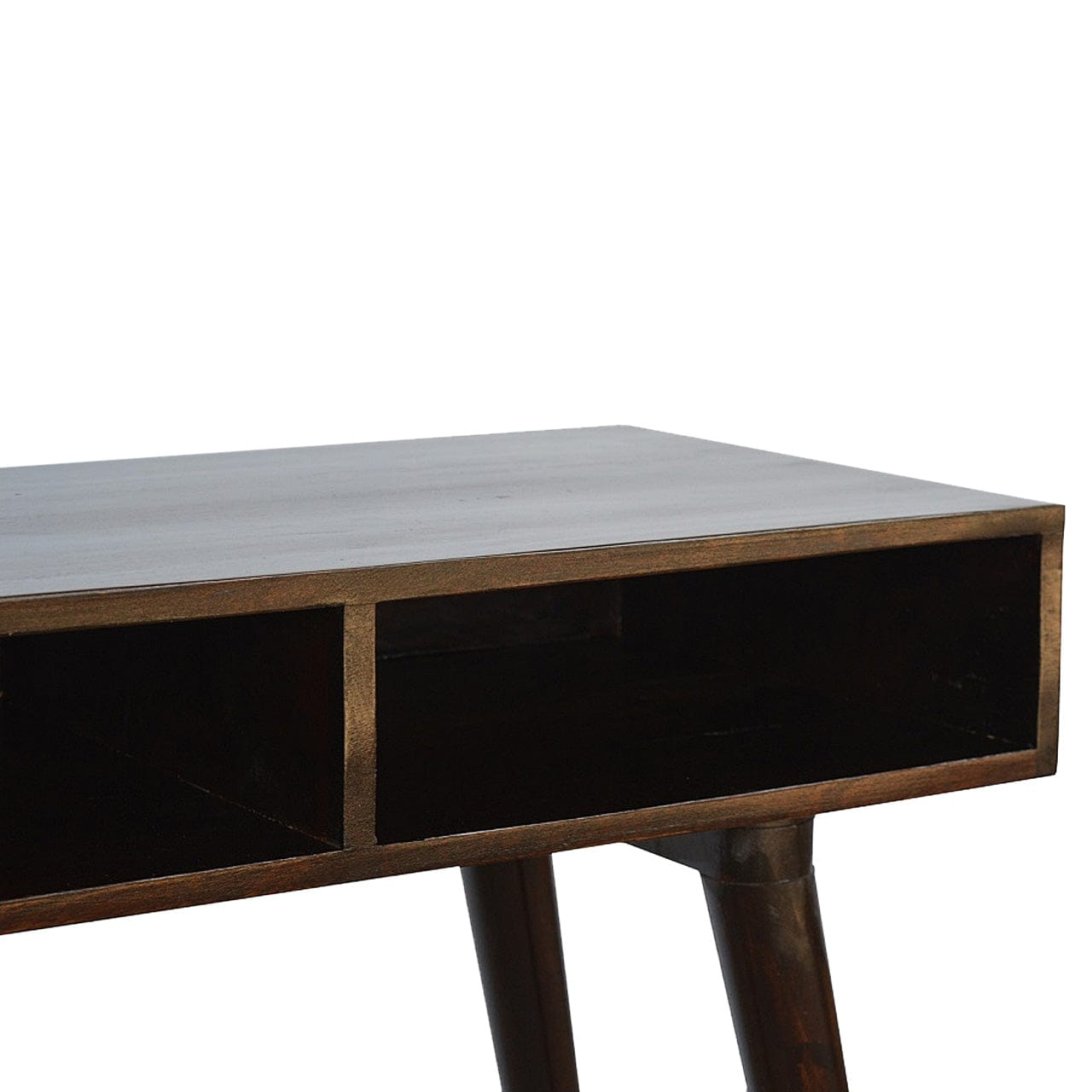 Walnut Open Writing Desk - Solid Mango Wood Writing Table for Home Office - product view 4 showing handcrafted solid...