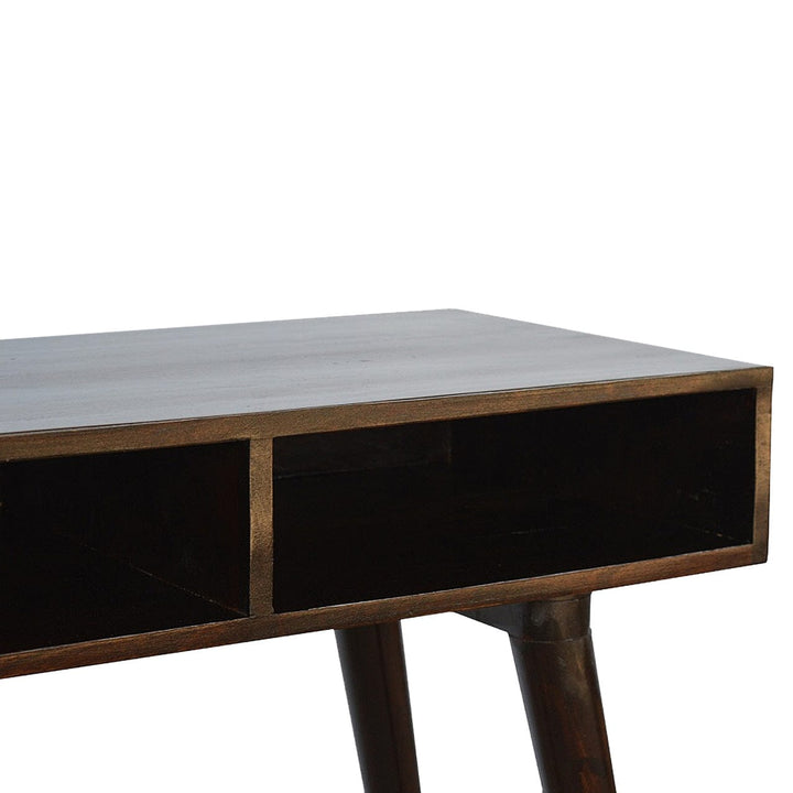 Walnut Open Writing Desk - Solid Mango Wood Writing Table for Home Office - product view 4 showing handcrafted solid...