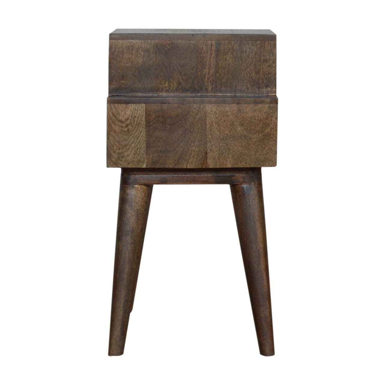Walnut and White Painted Nightstand - Solid Mango Wood Bedside Table for Bedroom - product view 7 showing handcrafted...