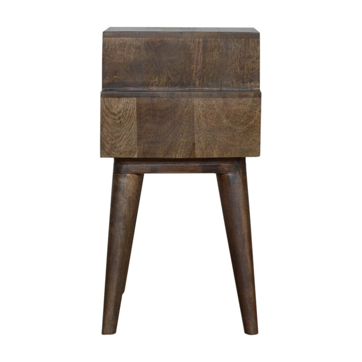 Walnut and White Painted Nightstand - Solid Mango Wood Bedside Table for Bedroom - product view 7 showing handcrafted...