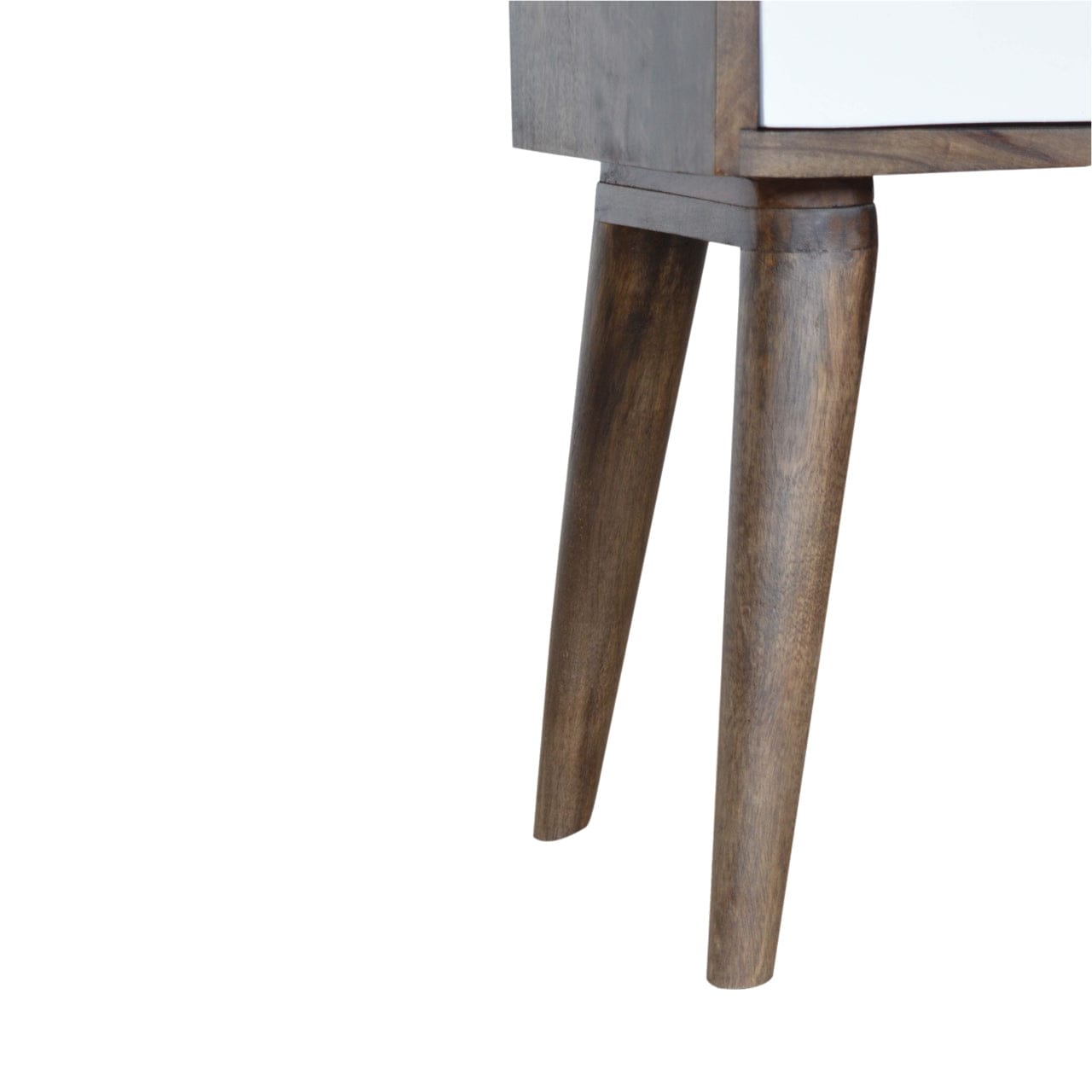 Walnut and White Painted Nightstand - Solid Mango Wood Bedside Table for Bedroom - product view 4 showing handcrafted...