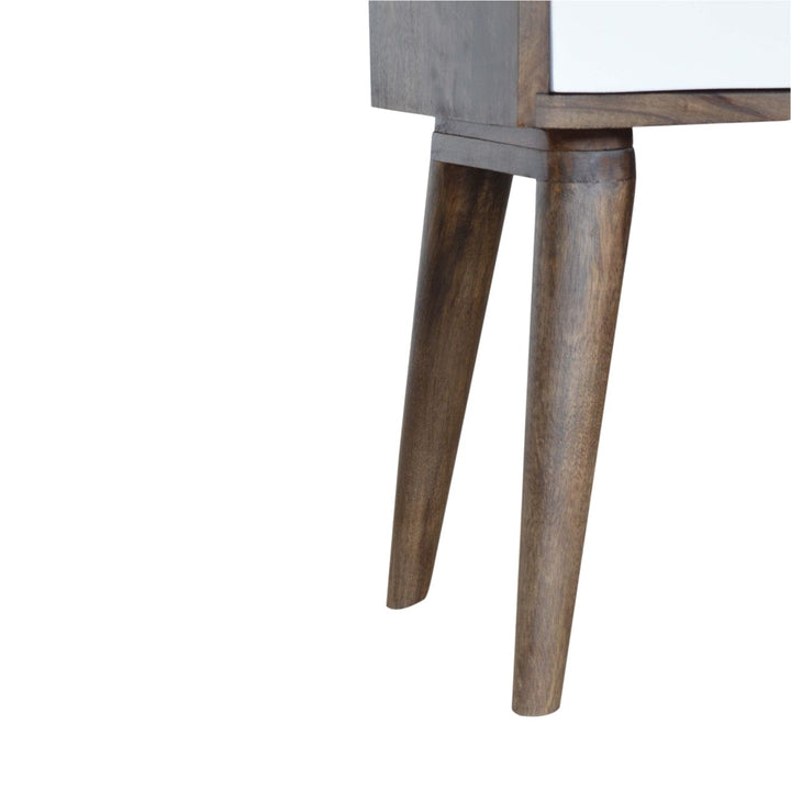 Walnut and White Painted Nightstand - Solid Mango Wood Bedside Table for Bedroom - product view 4 showing handcrafted...