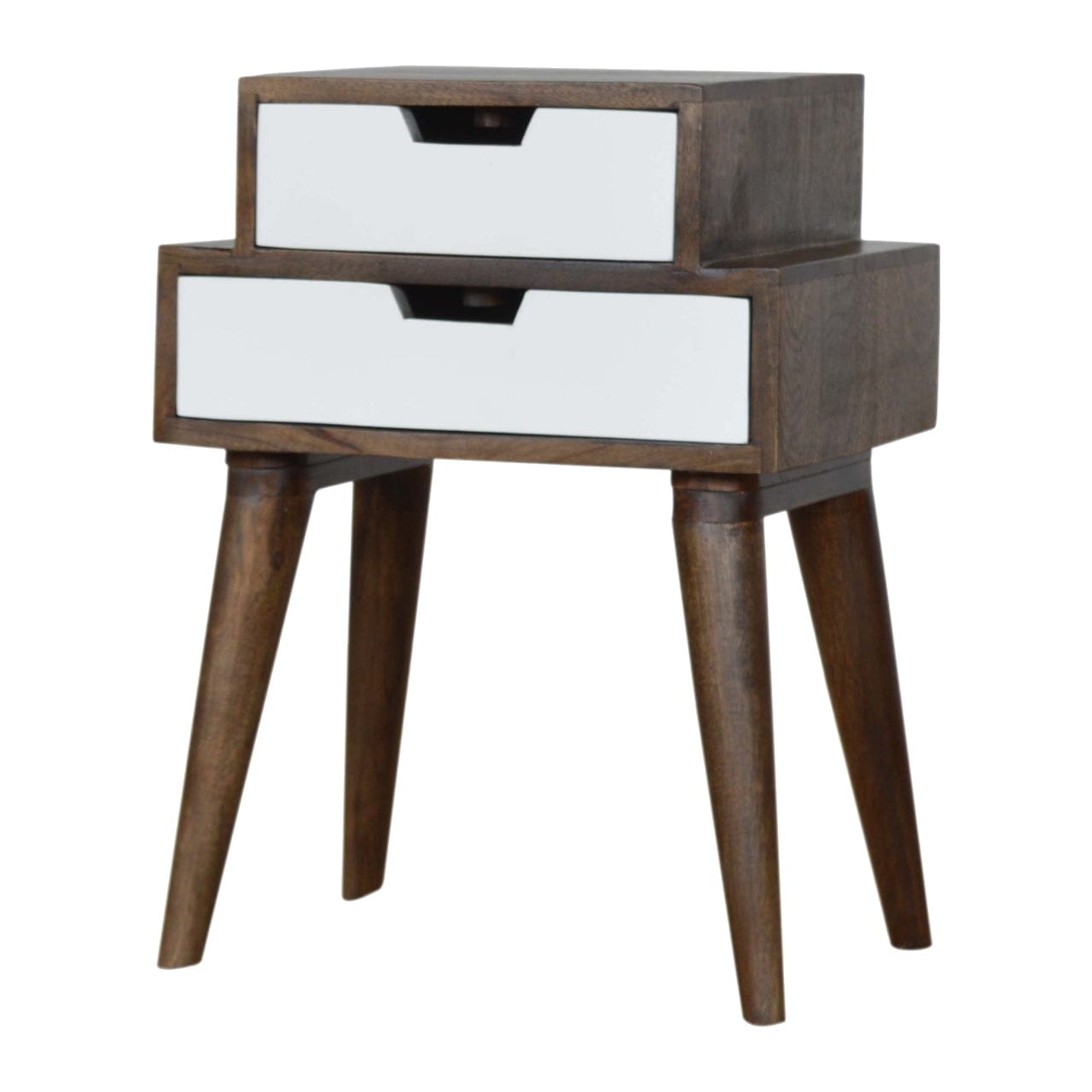 Walnut and White Painted Nightstand - Solid Mango Wood Bedside Table for Bedroom - main view showing handcrafted solid...