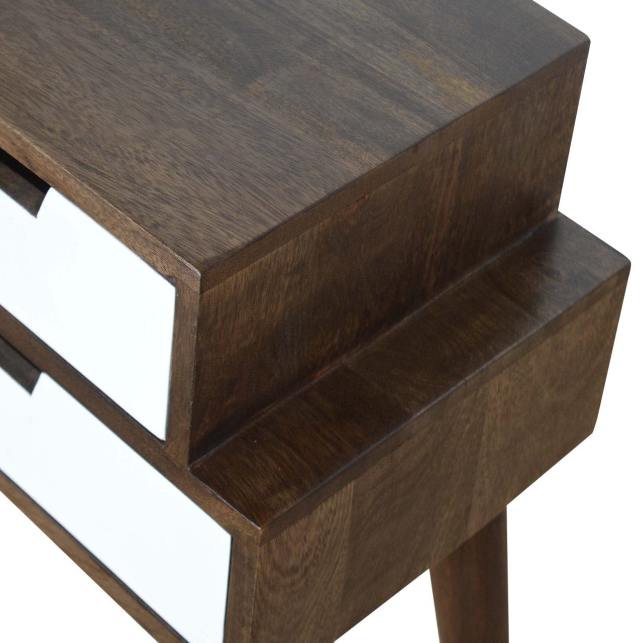 Walnut and White Painted Nightstand - Solid Mango Wood Bedside Table for Bedroom - product view 6 showing handcrafted...