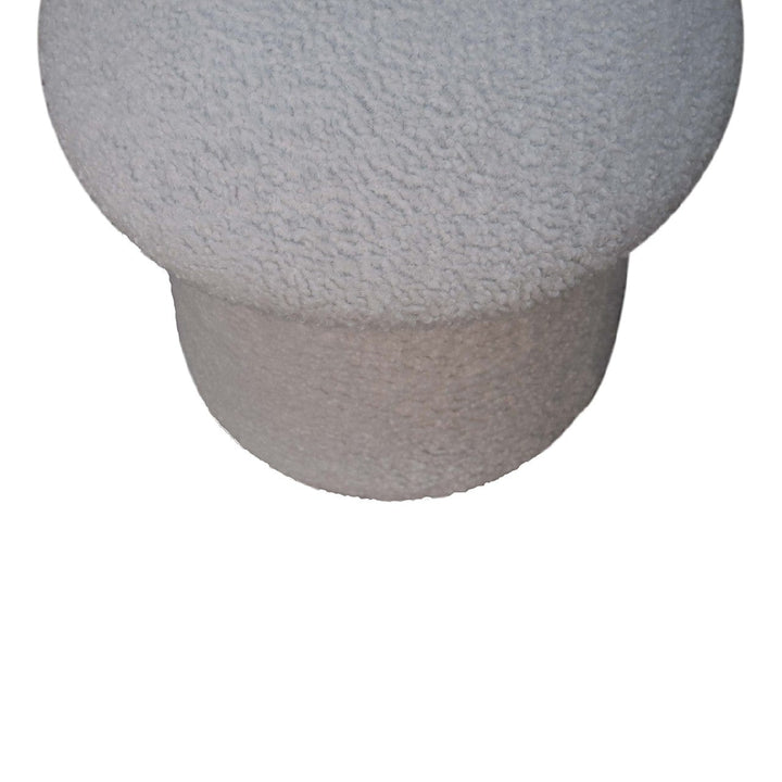 White Boucle Mushroom Footstool - Solid Mango Wood Accent Stool for Living Room - product view 5 showing handcrafted...