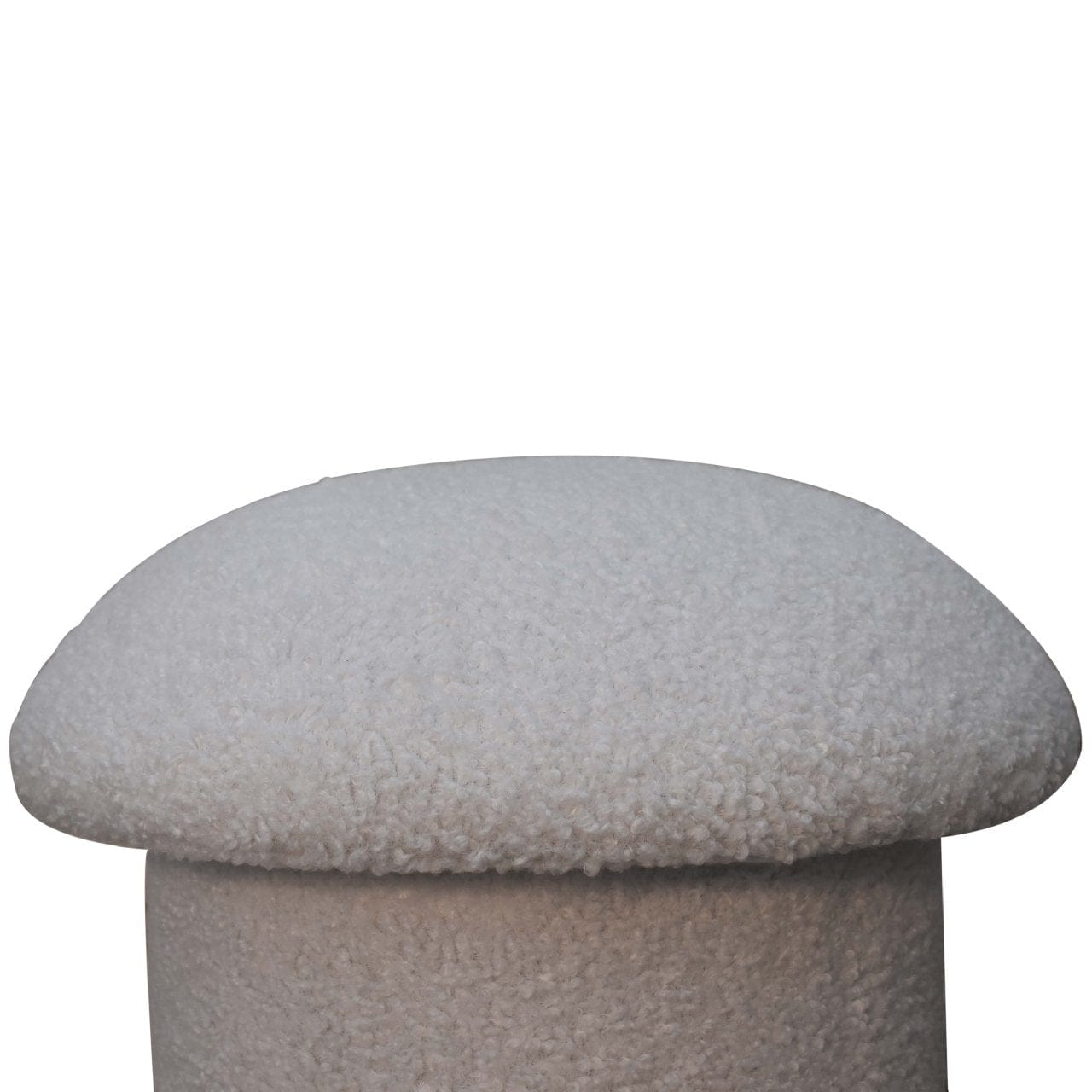 White Boucle Mushroom Footstool - Solid Mango Wood Accent Stool for Living Room - product view 4 showing handcrafted...