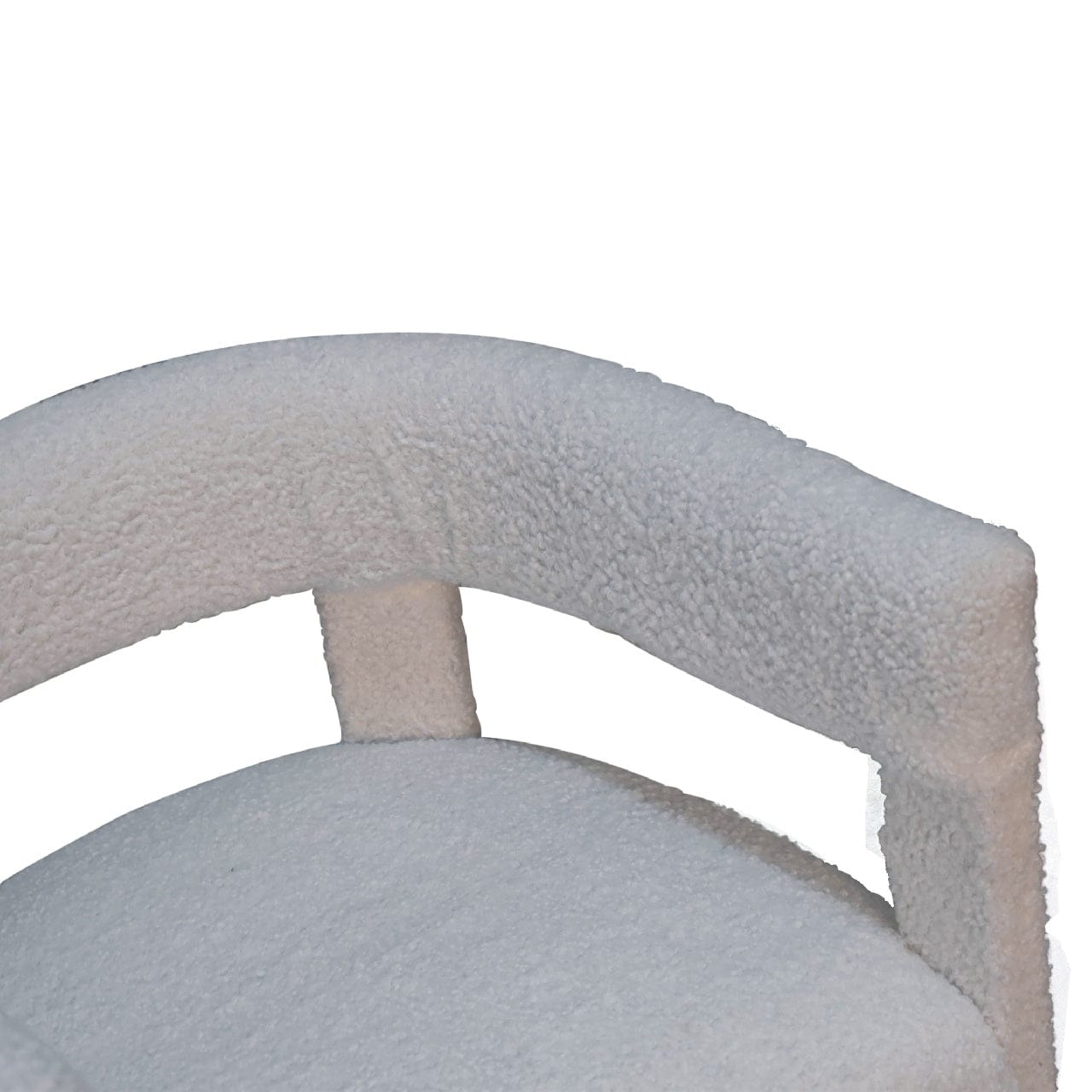 White Boucle Occasional Chair in Solid Mango Wood - product view 6 showing handcrafted solid mango wood chair