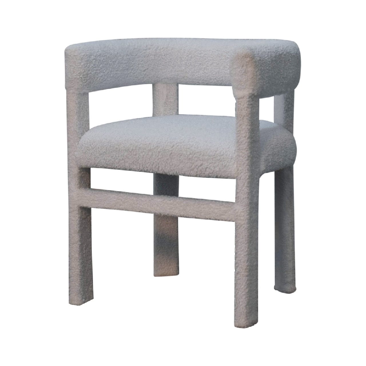 White Boucle Occasional Chair in Solid Mango Wood - product view 3 showing handcrafted solid mango wood chair