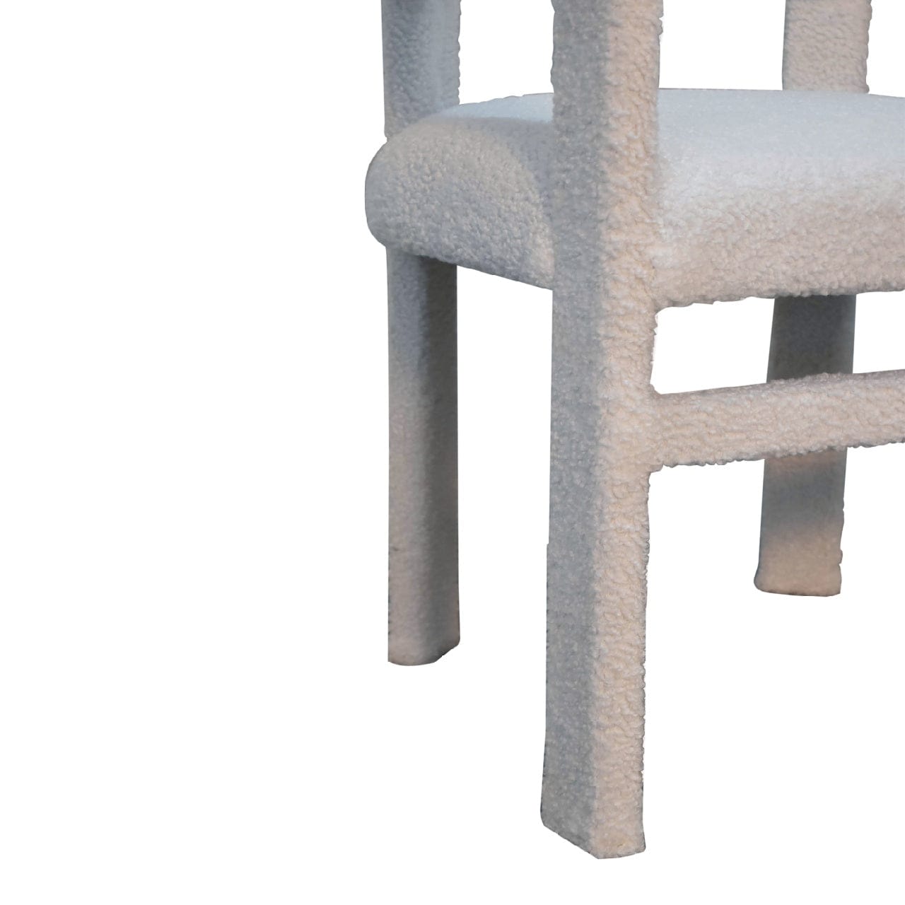 White Boucle Occasional Chair in Solid Mango Wood - product view 8 showing handcrafted solid mango wood chair